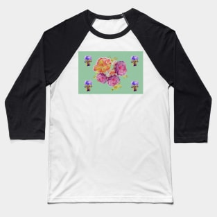 Shabby Chic Pink Roses on Green floral Pattern Baseball T-Shirt